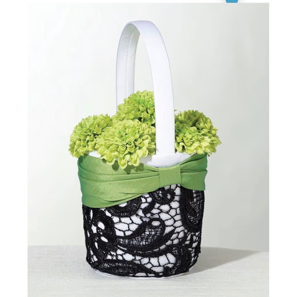 Lillian Rose FB750 7.75‎ Inch Green Black Lace Flower Girl Basket Wedding